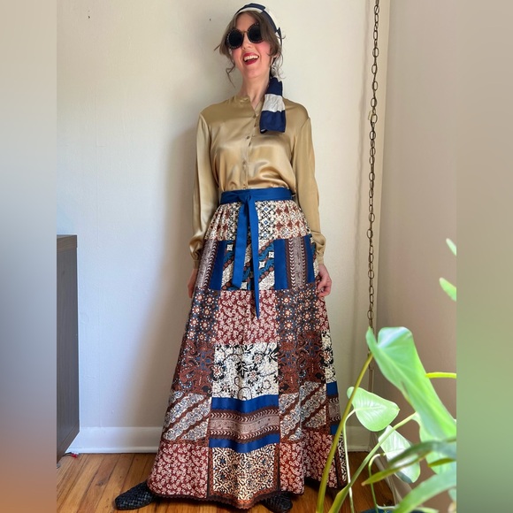 Vintage Dresses & Skirts - 70s Patchwork Maxi Wrap Skirt
